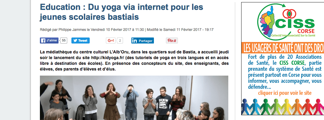 Sur Corse Net Infos : “Education : Du yoga via internet pour les jeunes scolaires bastiais”